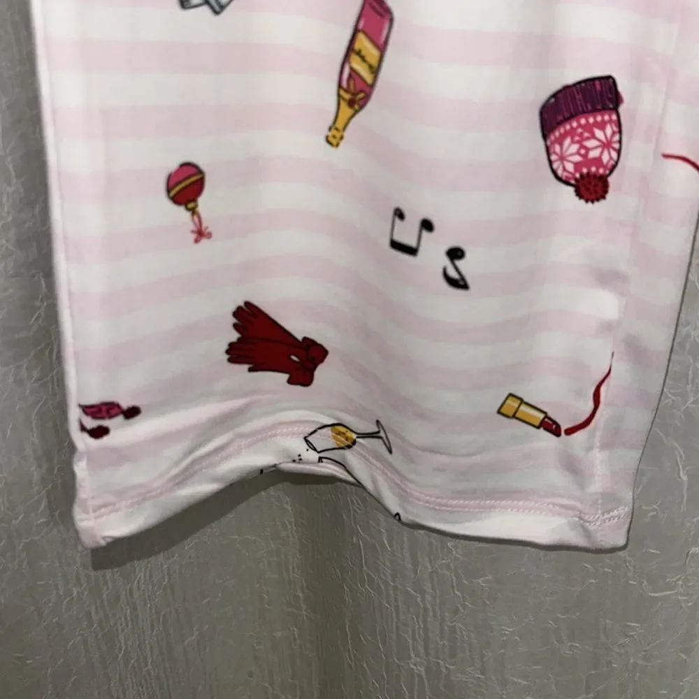 kate spade S-XL Blush Pink Vertical Stripe Festive Holiday Notched Collar PJ